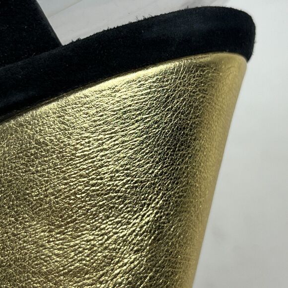 MARC BY MARC JACOB Sandals 40 Suede 5" Block Heels Platform Black Gold - Picture 12 of 16